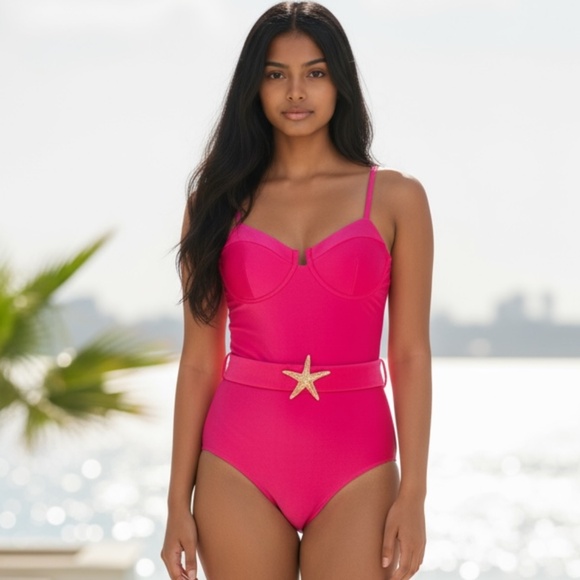 PATBO Women's Starfish Belted One-Piece Swimsuit Cerise XS NWT - Picture 1 of 9